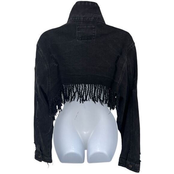 TRADE MARK American Bazi Black Denim Jean Premium Quality Cropped Fringe Size L - Picture 4 of 7